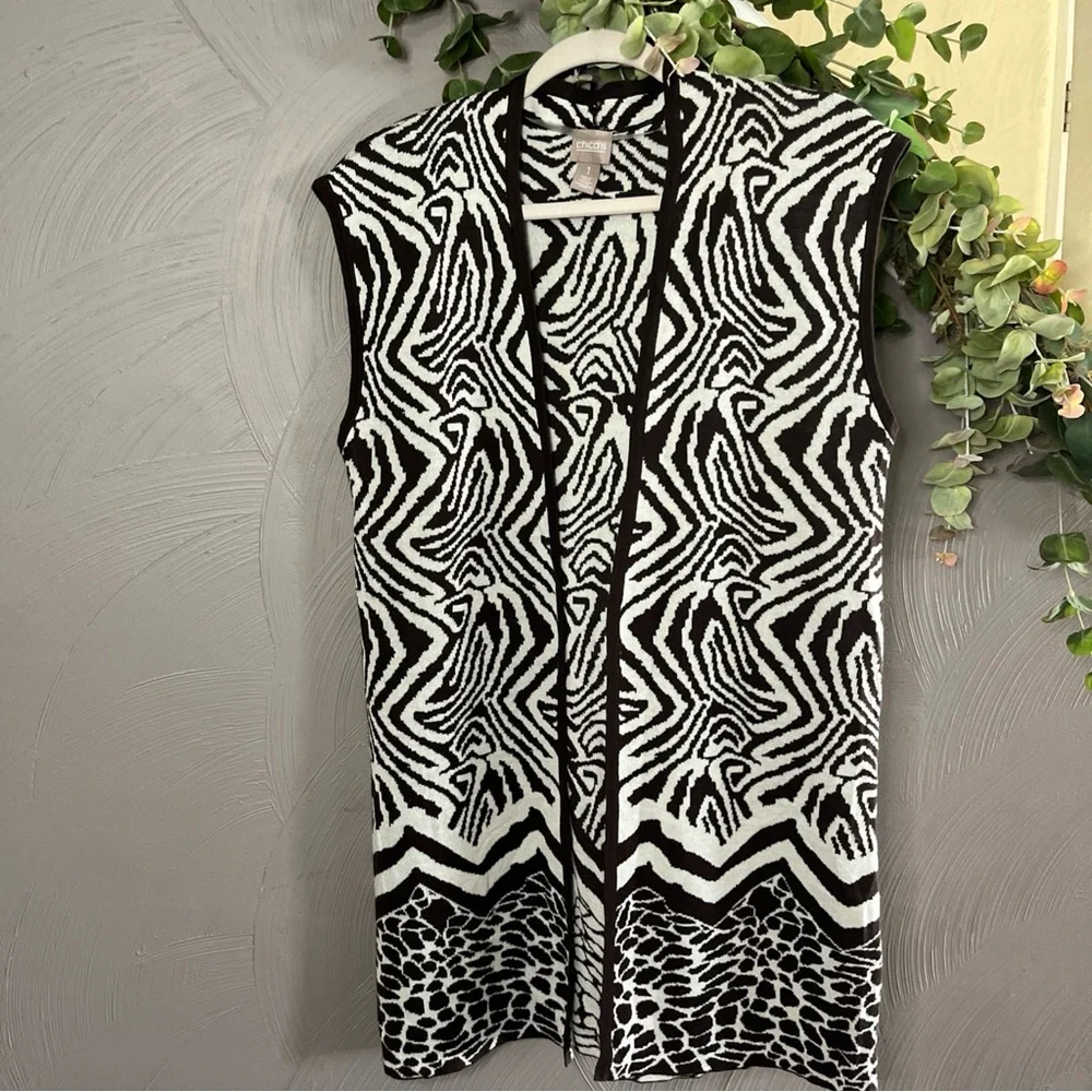 Chico's Brown and Creme Zebra Pattern Cardigan
